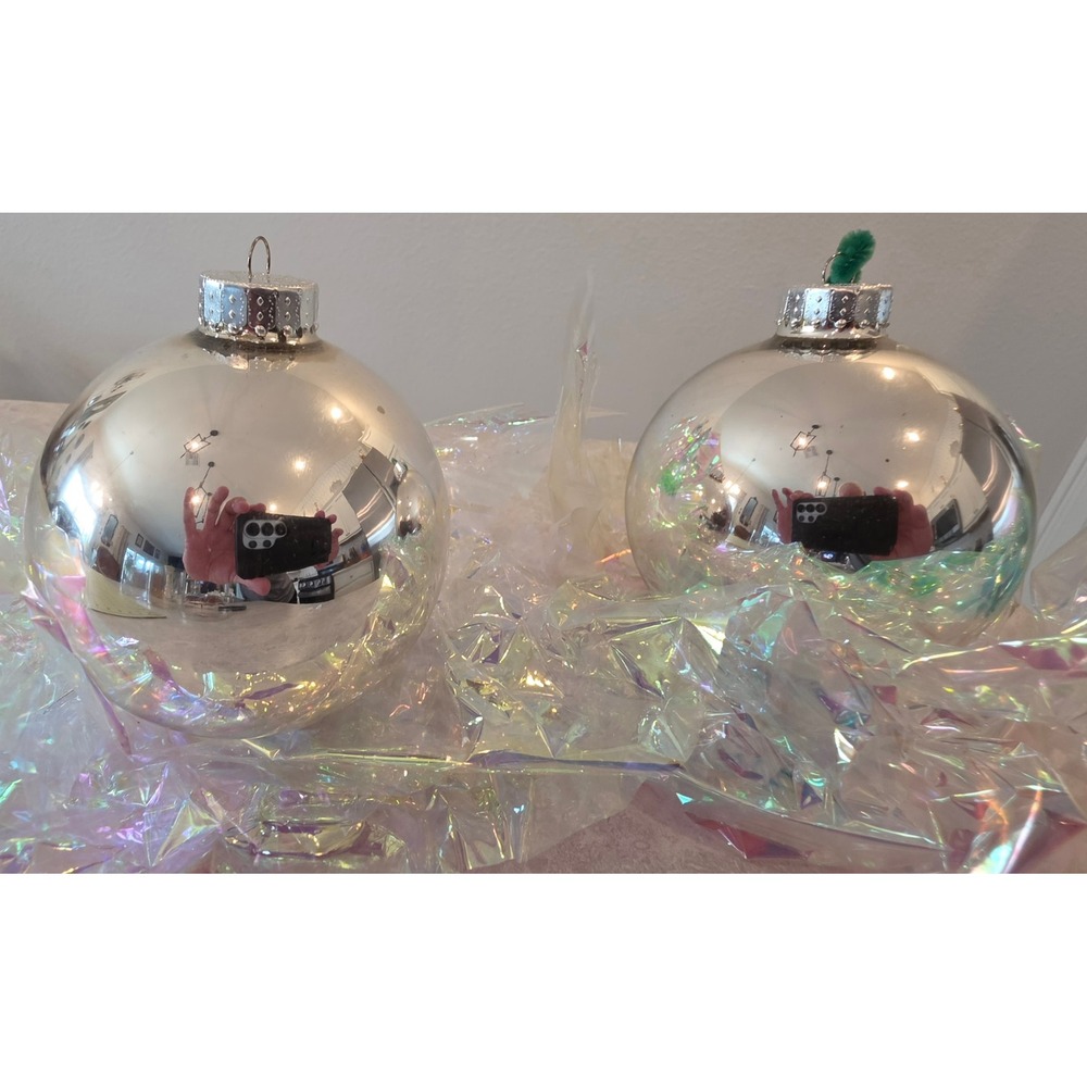 Fine European Glass Christmas Ornaments Silver Mercury Glass 3 Inch Set of 2